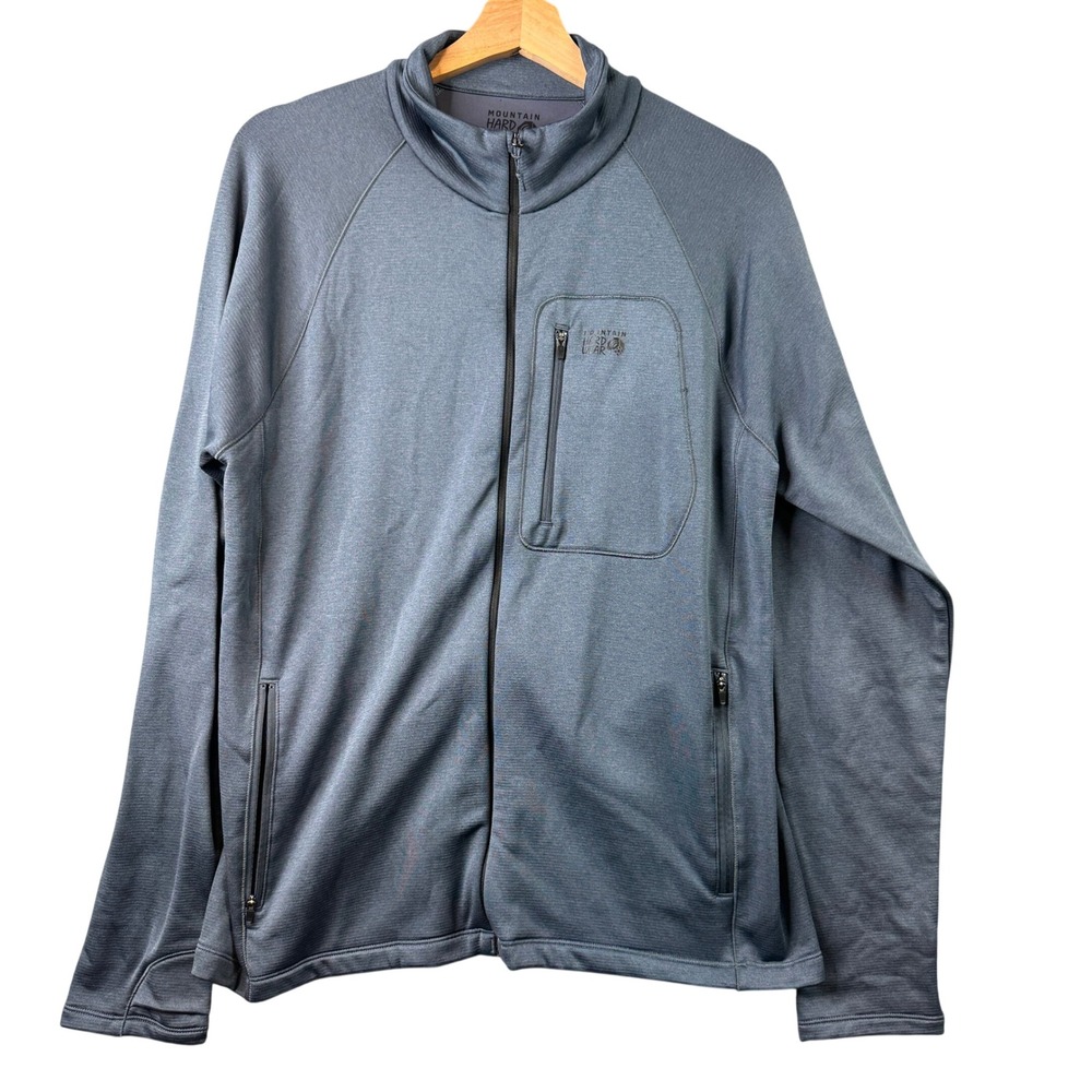 Mountain Hardwear Mens Full Zip Fleece Jacket Blue Gray Large Long Sleeve OM0478